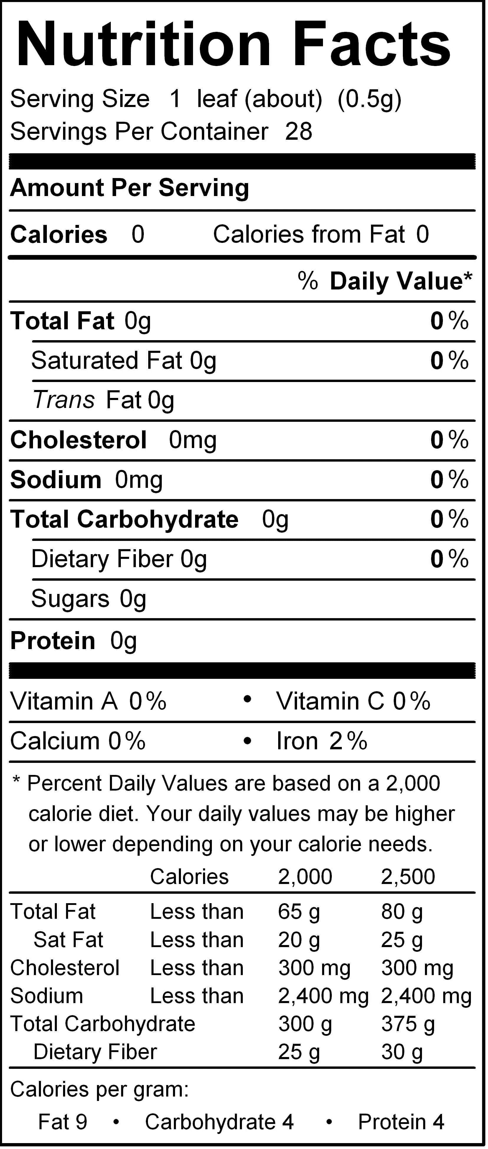 Bay Leaves - Hand Selected - Nutrition Facts